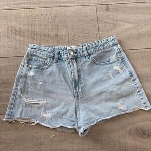 Light Wash Distressed Denim Shorts High Rise
